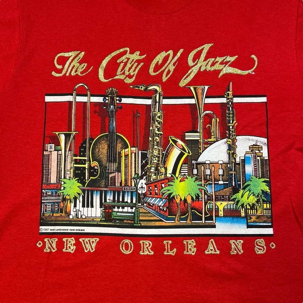 Vintage 1987 New Orleans T Shirt USA Made Screen Stars Best L Jazz Travel - Picture 2 of 9